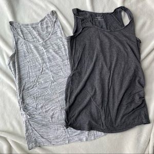 Motherhood Maternity Side Ruched Scoop Neck Maternity Tank Top Set (Grey)